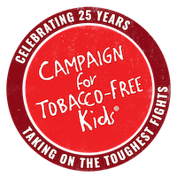 Campaign for Tobacco-Free Kids logo. Celebrating 25 years. Taking on the toughest fights.